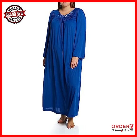 Long Sleeve Nightgown 53 Inch 100% Nylon Tricot Embroidered Yoke - Picture 2 of 2